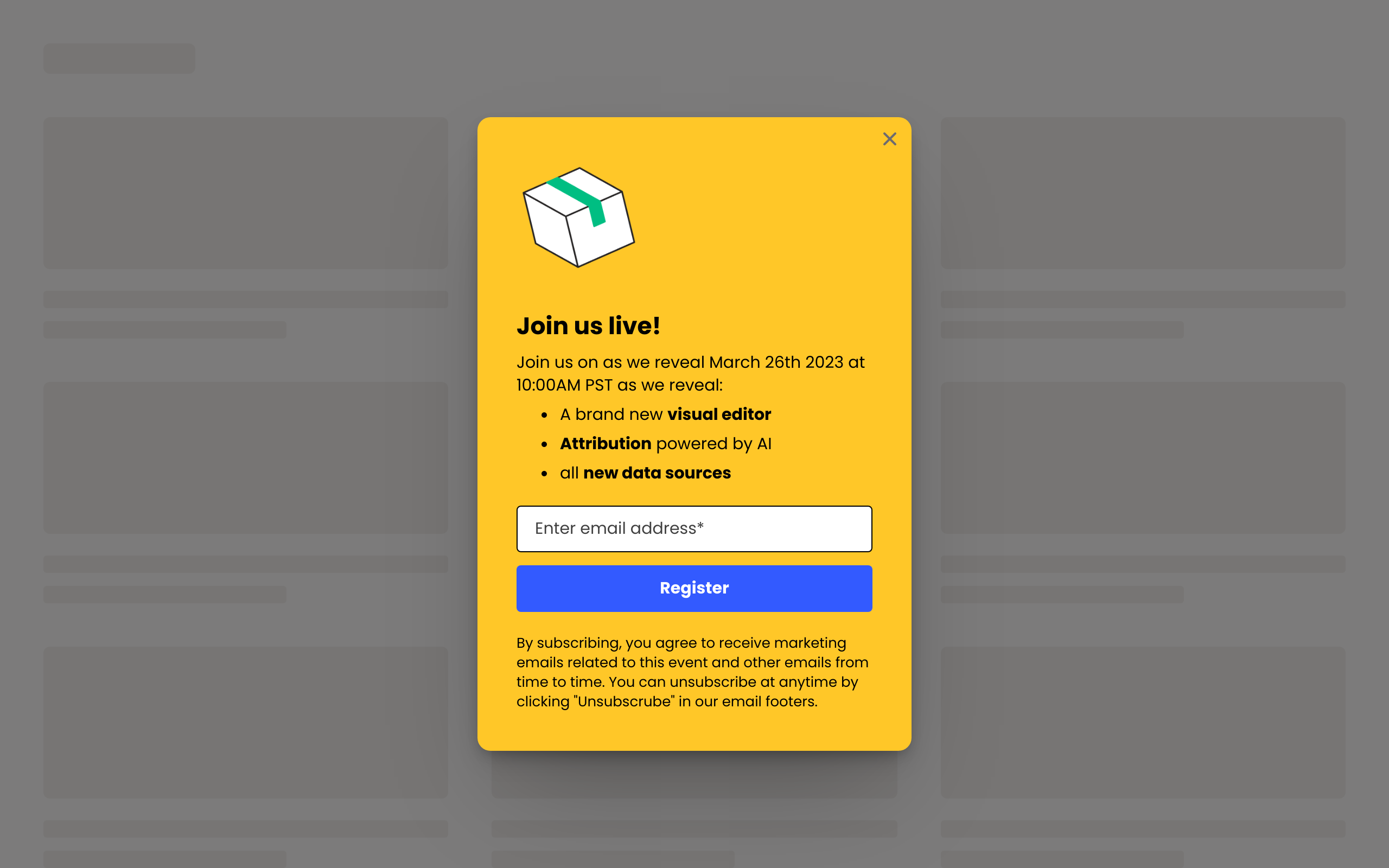 Event registration popup